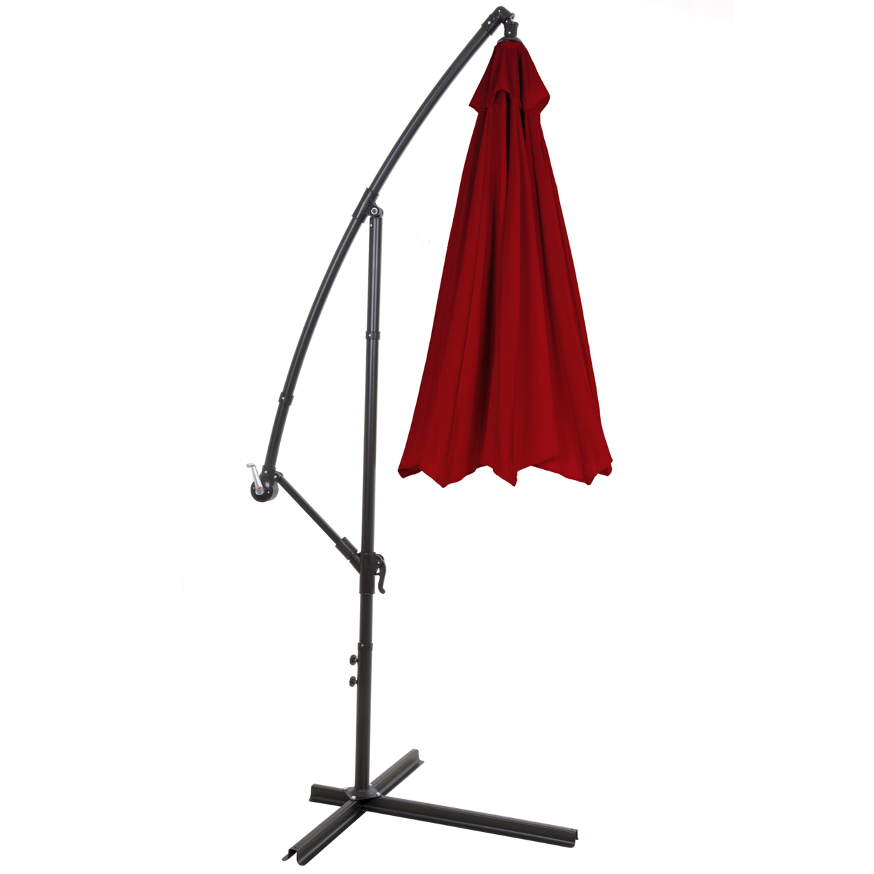 Offset 10 Foot Aluminum Hanging Patio Umbrella - Red With Base Bars
