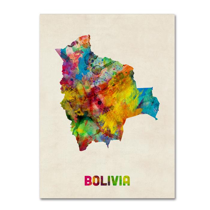 Michael Tompsett 'Bolivia Watercolor Map' 14 X 19 Canvas Art