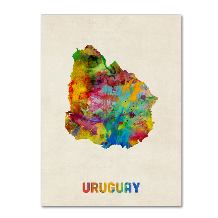 Michael Tompsett 'Uruguay Watercolor Map' 14 X 19 Canvas Art