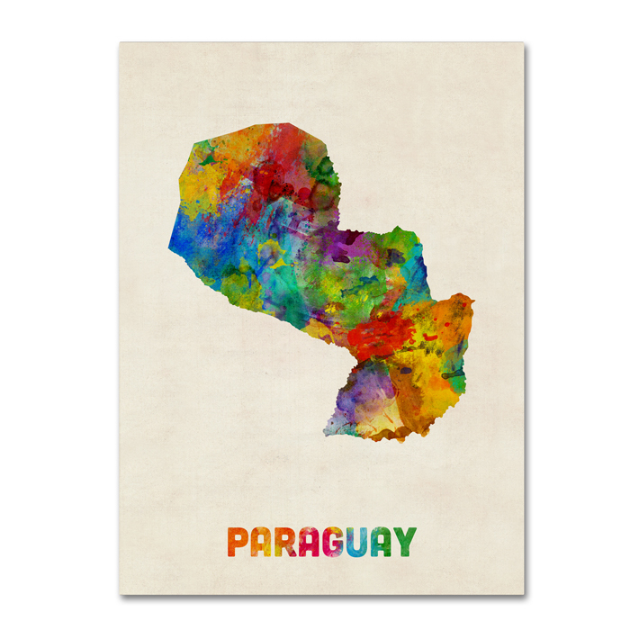 Michael Tompsett 'Paraguay Watercolor Map' 14 X 19 Canvas Art