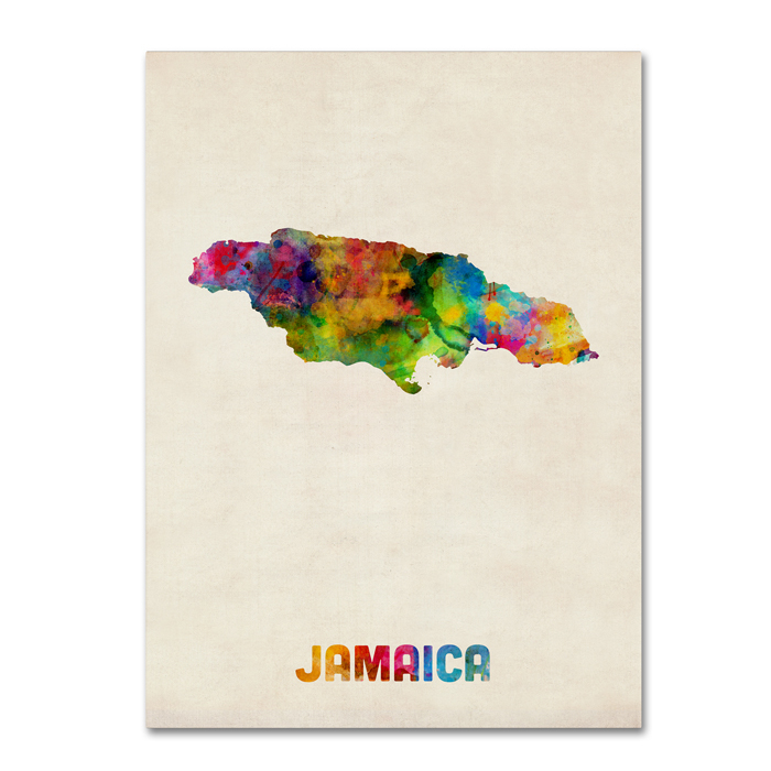 Michael Tompsett 'Jamaica Watercolor Map' 14 X 19 Canvas Art