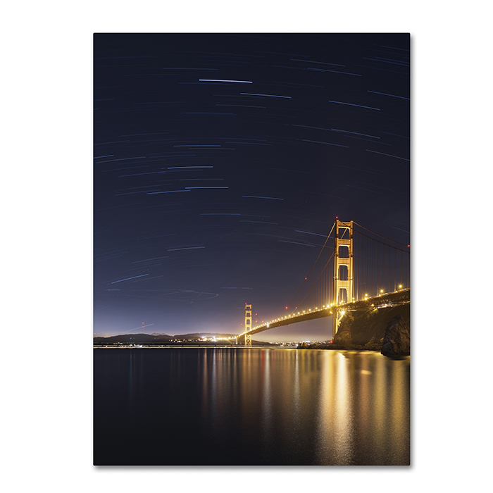 Moises Levy 'Golden Gate And Stars' 14 X 19 Canvas Art