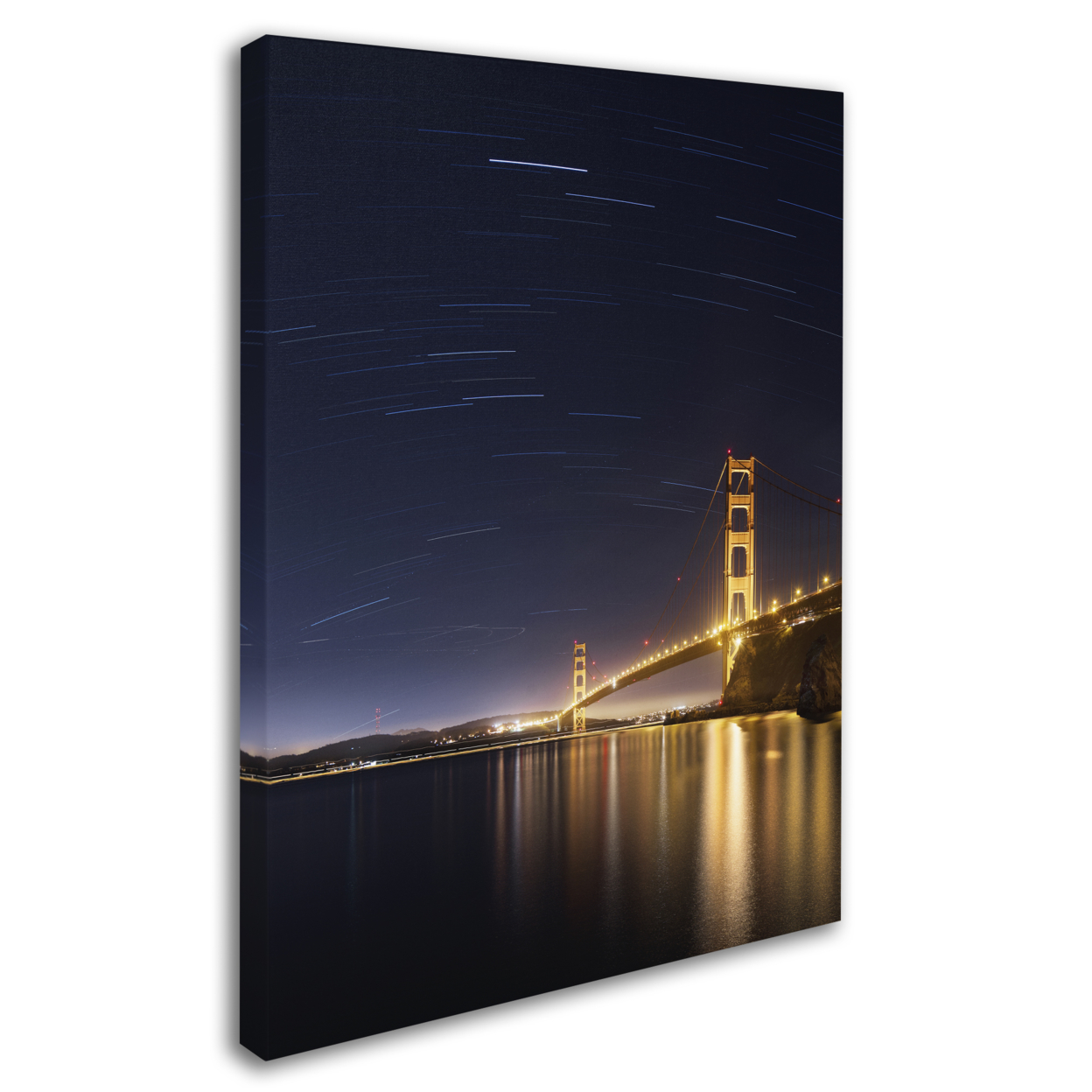 Moises Levy 'Golden Gate And Stars' 14 X 19 Canvas Art