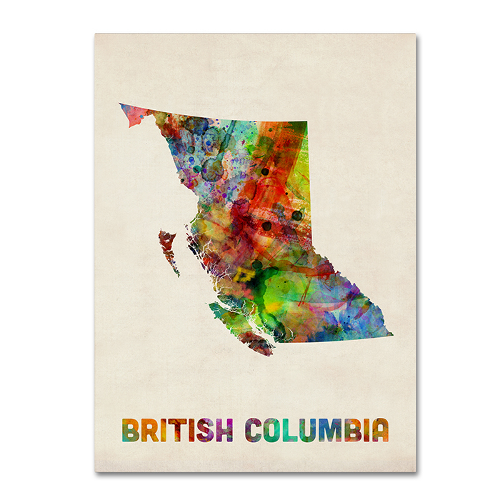 Michael Tompsett 'British Columbia Watercolor Map' 14 X 19 Canvas Art