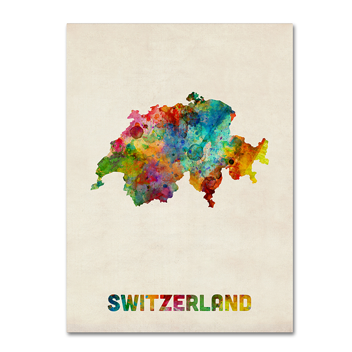 Michael Tompsett 'Switzerland Watercolor Map' 14 X 19 Canvas Art