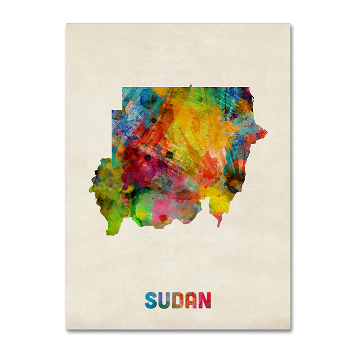 Michael Tompsett 'Sudan Watercolor Map' 14 X 19 Canvas Art