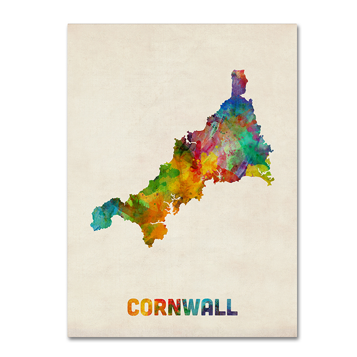 Michael Tompsett 'Cornwall England Watercolor Map' 14 X 19 Canvas Art