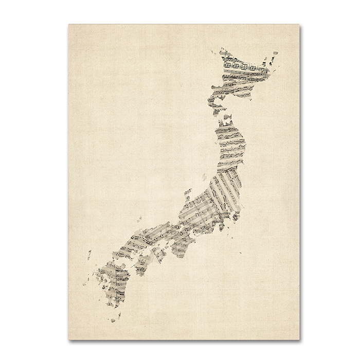 Michael Tompsett 'Old Sheet Music Map Of Japan' 14 X 19 Canvas Art