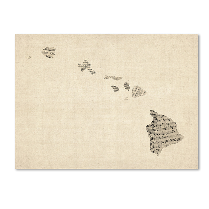 Michael Tompsett 'Old Sheet Music Map Of Hawaii' 14 X 19 Canvas Art