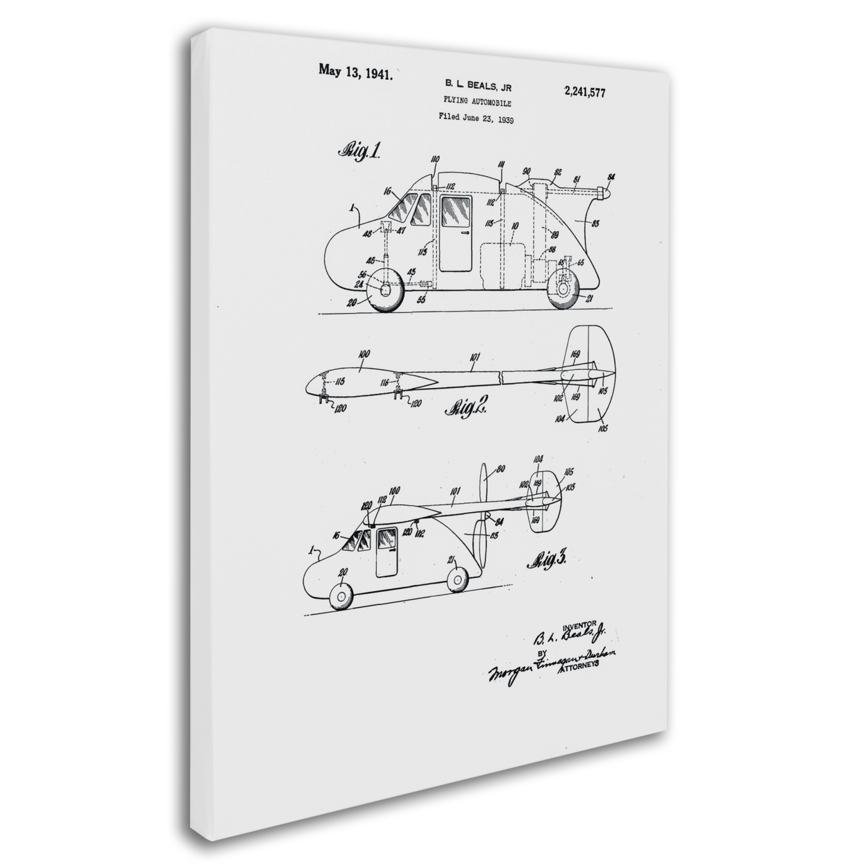 Claire Doherty 'Flying Car Patent 1941 White' 14 X 19 Canvas Art