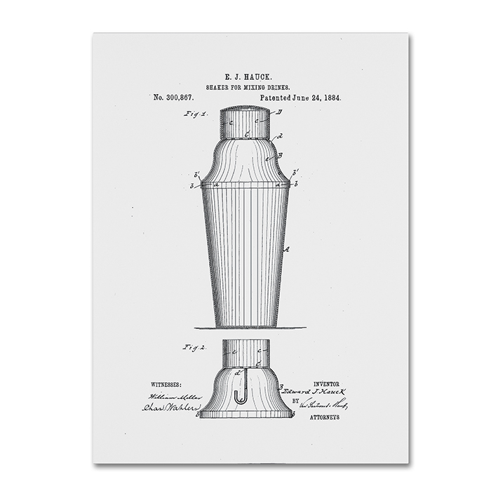 Claire Doherty 'Cocktail Shaker Patent 1884 White' 14 X 19 Canvas Art