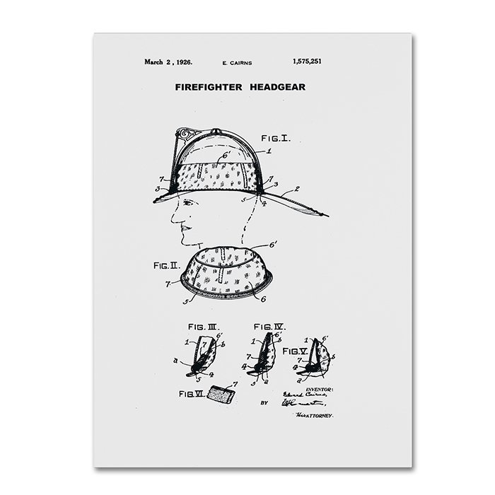 Claire Doherty 'Firefighter Headgear Patent 1926 White' 14 X 19 Canvas Art