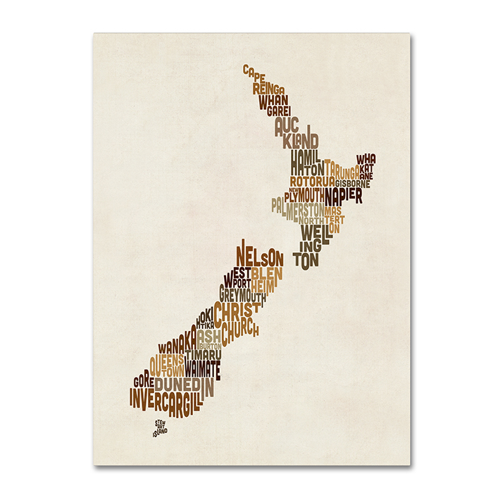 Michael Tompsett 'New Zealand Typography Map 2' 14 X 19 Canvas Art