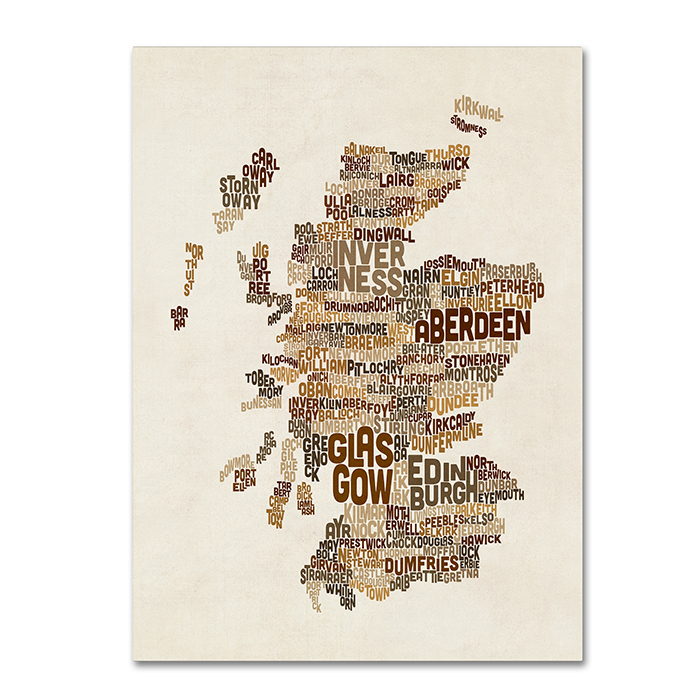 Michael Tompsett 'Scotland Typography Text Map 3' 14 X 19 Canvas Art