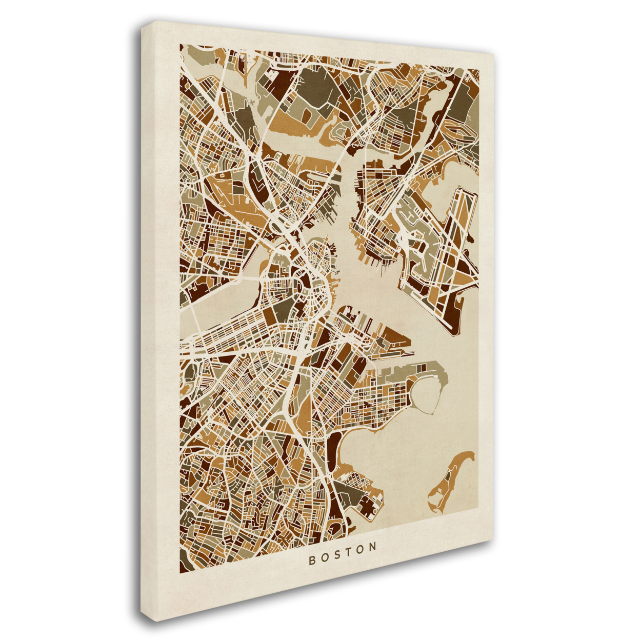 Michael Tompsett 'Boston MA Street Map Brown' 14 X 19 Canvas Art