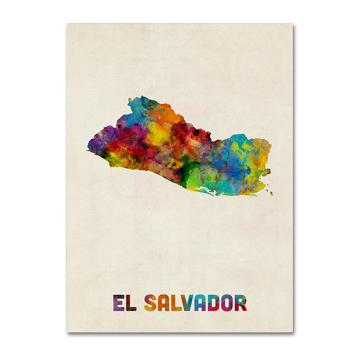 Michael Tompsett 'El Salvador Watercolor Map' 14 X 19 Canvas Art