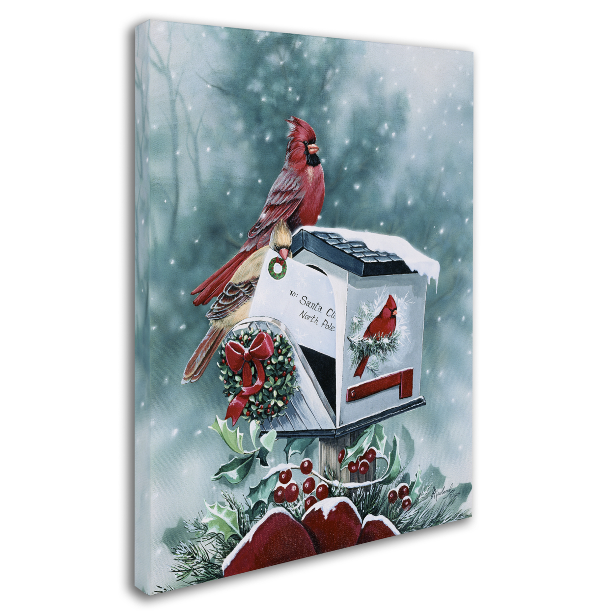 Jenny Newland 'Christmas Cardinals' 14 X 19 Canvas Art