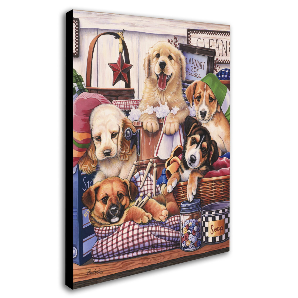 Jenny Newland 'Suds And Pups' 14 X 19 Canvas Art