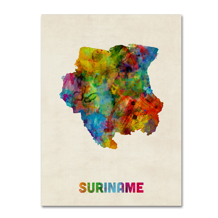 Michael Tompsett 'Suriname Watercolor Map' 14 X 19 Canvas Art