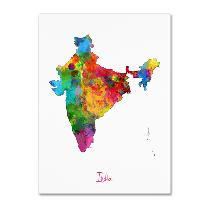 Michael Tompsett 'India Watercolor Map II' 14 X 19 Canvas Art