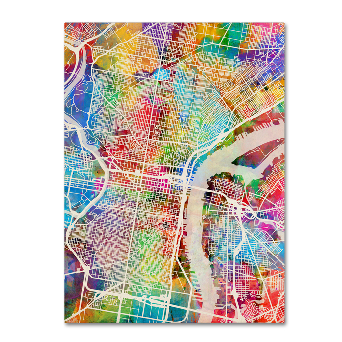 Michael Tompsett 'Philadelphia Pennsylvania Street Map' 14 X 19 Canvas Art