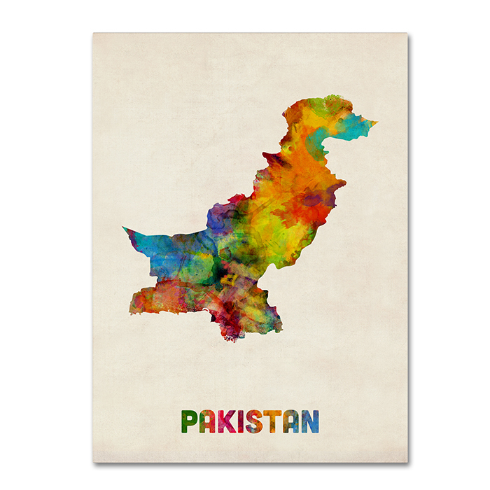 Michael Tompsett 'Pakistan Watercolor Map' 14 X 19 Canvas Art