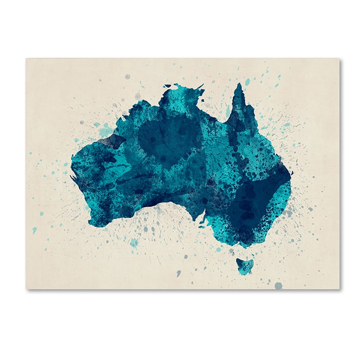 Michael Tompsett 'Australia Paint Splashes Map 2' 14 X 19 Canvas Art