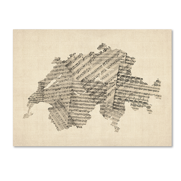 Michael Tompsett 'Old Sheet Music Map Of Switzerland' 14 X 19 Canvas Art