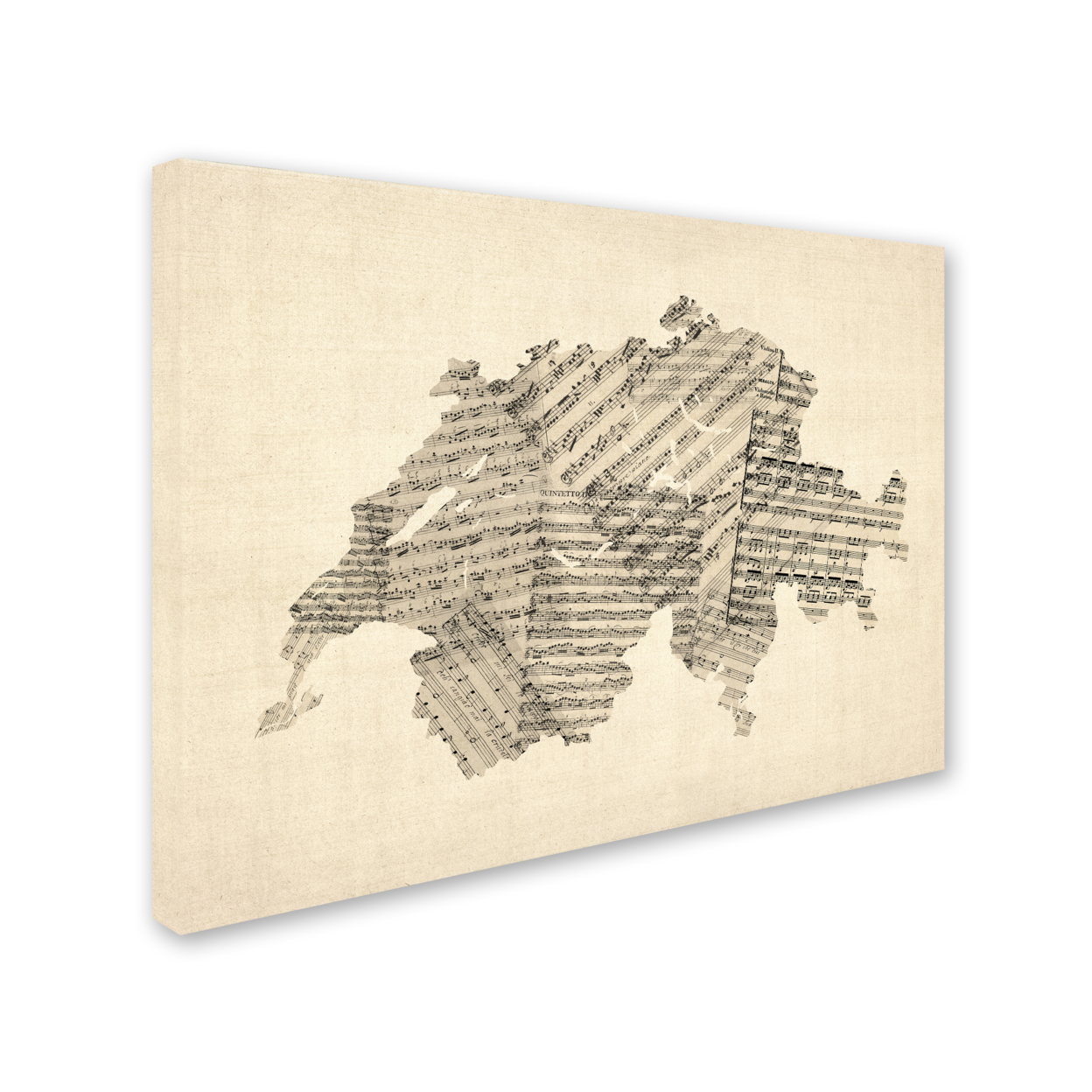 Michael Tompsett 'Old Sheet Music Map Of Switzerland' 14 X 19 Canvas Art