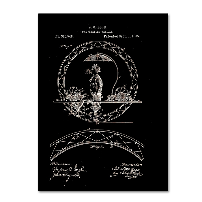Claire Doherty 'One Wheeled Vehicle Patent 1885 Black' 14 X 19 Canvas Art