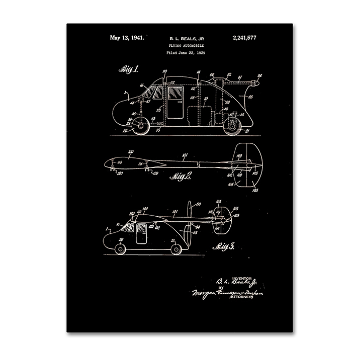Claire Doherty 'Flying Car Patent 1941 Black' 14 X 19 Canvas Art