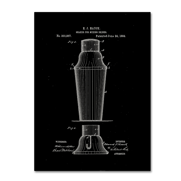 Claire Doherty 'Cocktail Shaker Patent 1884 Black' 14 X 19 Canvas Art