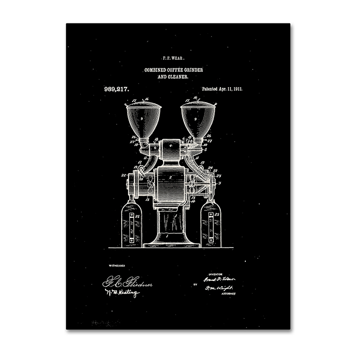Claire Doherty 'Coffee Grinder Patent 1911 Black' 14 X 19 Canvas Art