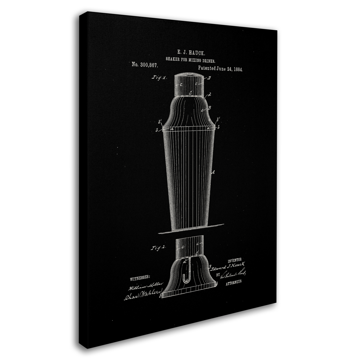 Claire Doherty 'Cocktail Shaker Patent 1884 Black' 14 X 19 Canvas Art
