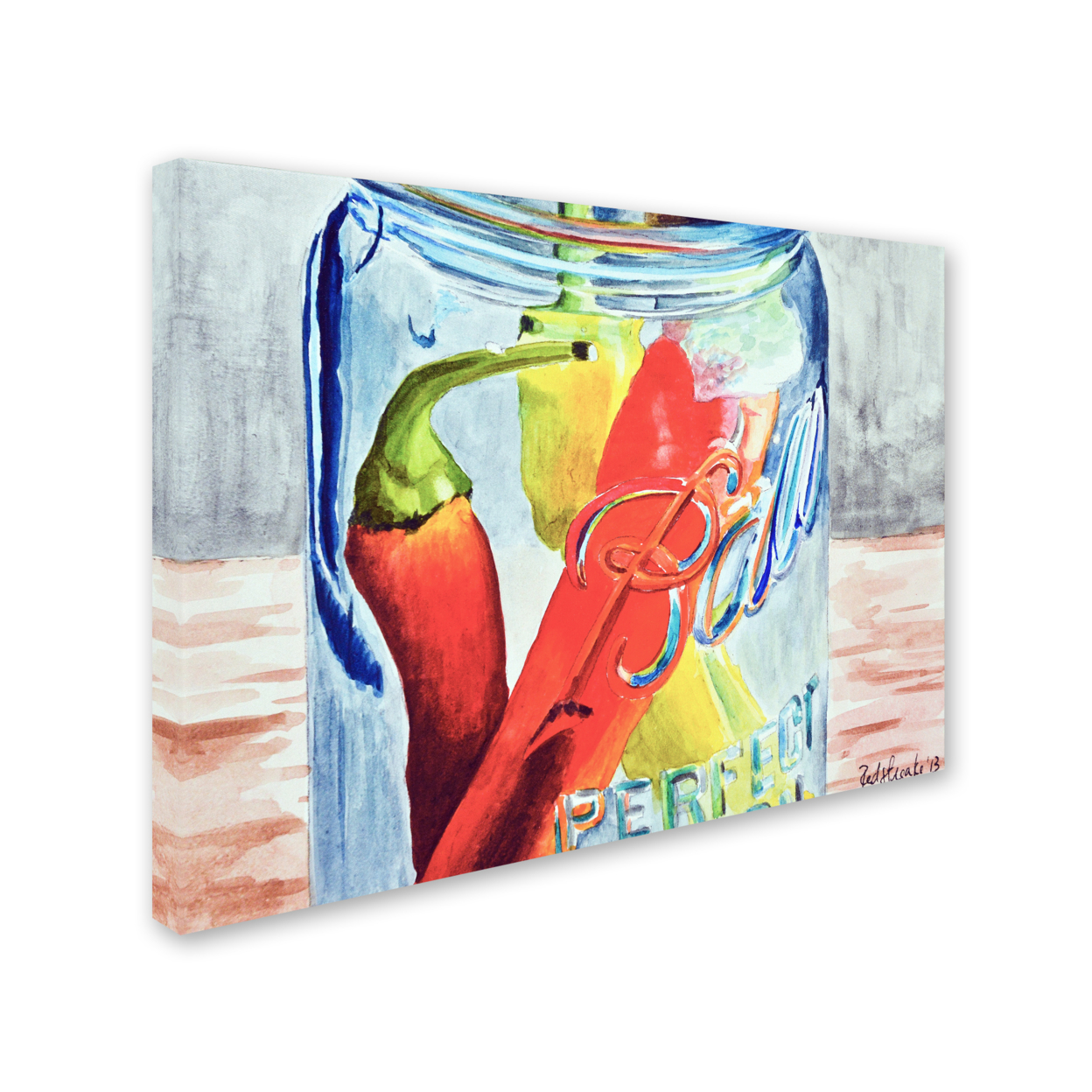 Jennifer Redstreake 'Ball Jar With 3 Peppers' 14 X 19 Canvas Art