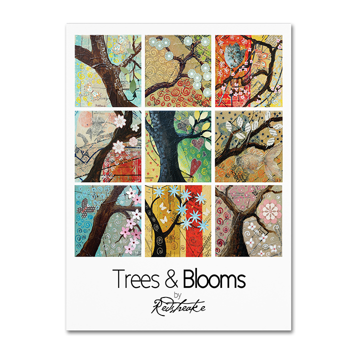 Jennifer Redstreake 'Pattern Collage Trees And Blooms' 14 X 19 Canvas Art