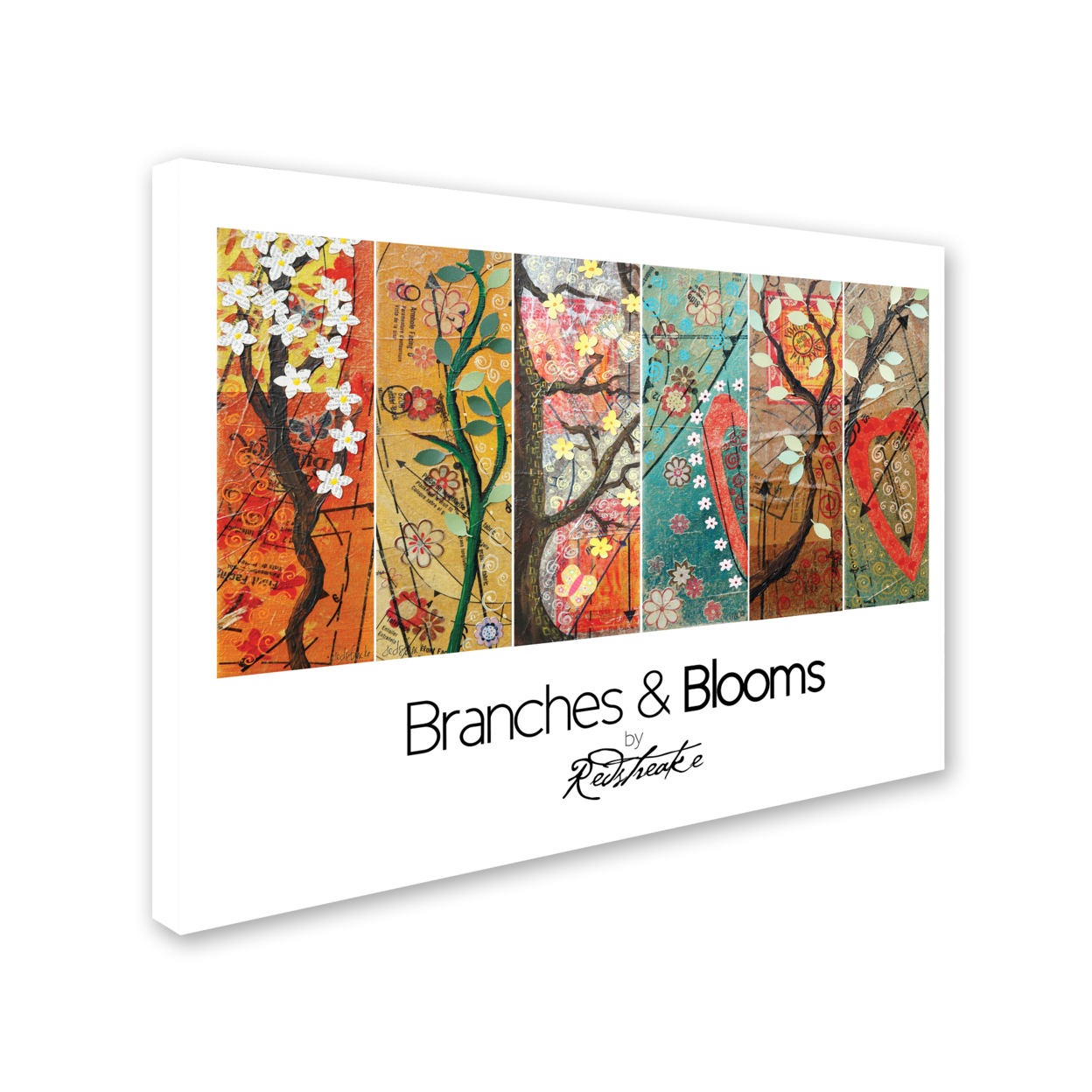 Jennifer Redstreake 'Pattern Collage Branches And Blooms' 14 X 19 Canvas Art