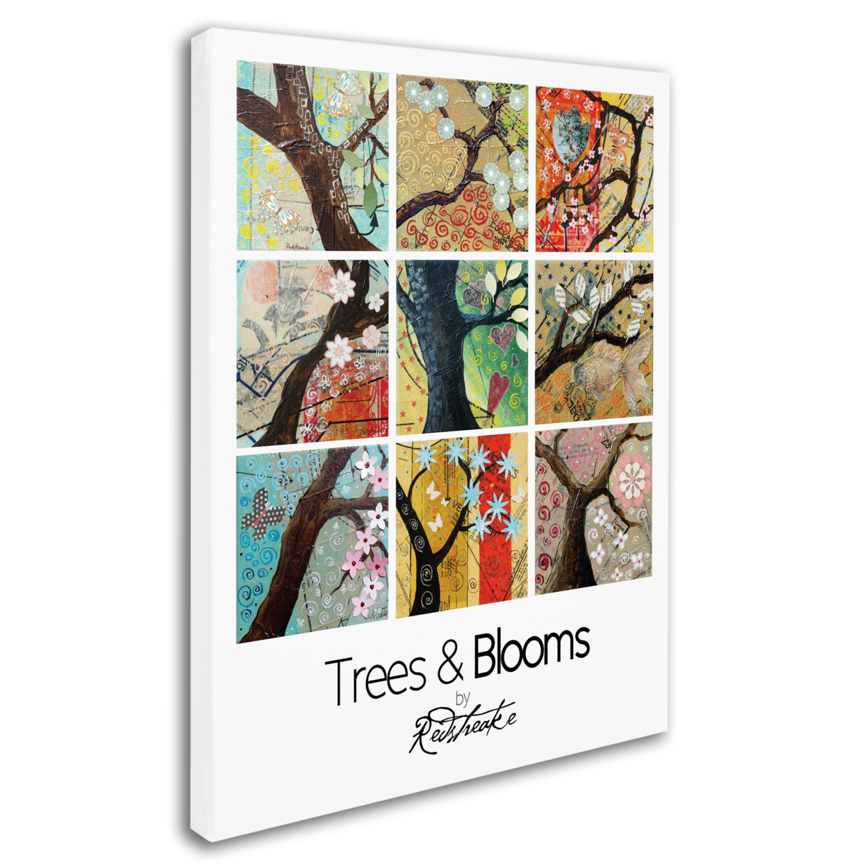 Jennifer Redstreake 'Pattern Collage Trees And Blooms' 14 X 19 Canvas Art