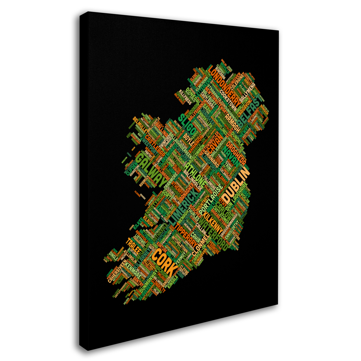 Michael Tompsett 'Ireland Eire City Text Map' 14 X 19 Canvas Art