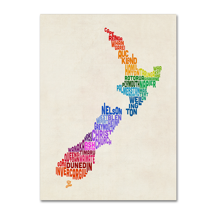Michael Tompsett 'New Zealand Typography Map 3' 14 X 19 Canvas Art