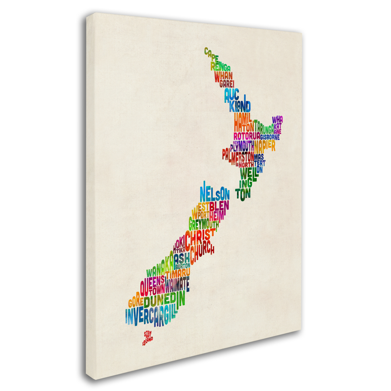 Michael Tompsett 'New Zealand Typography Map' 14 X 19 Canvas Art