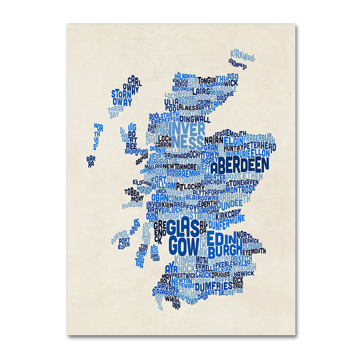 Michael Tompsett 'Scotland Typography Text Map 2' 14 X 19 Canvas Art