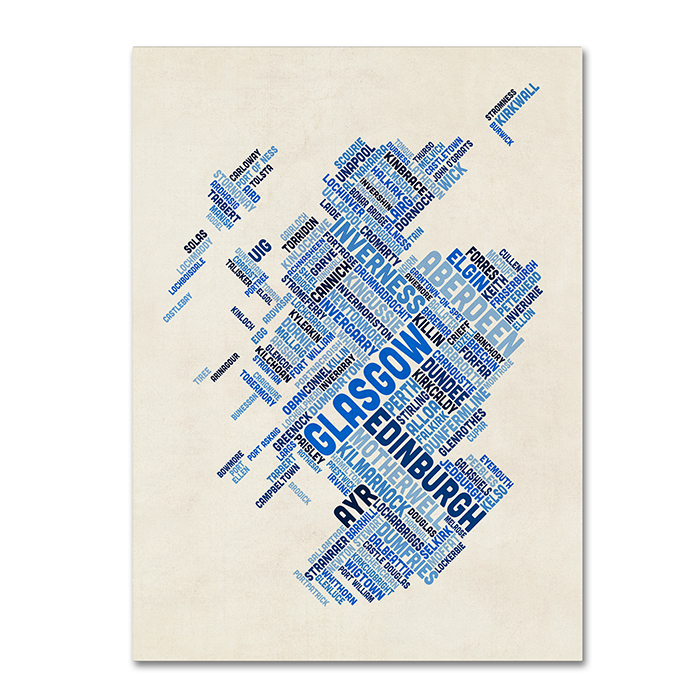 Michael Tompsett 'Scotland Typography Text Map 5' 14 X 19 Canvas Art