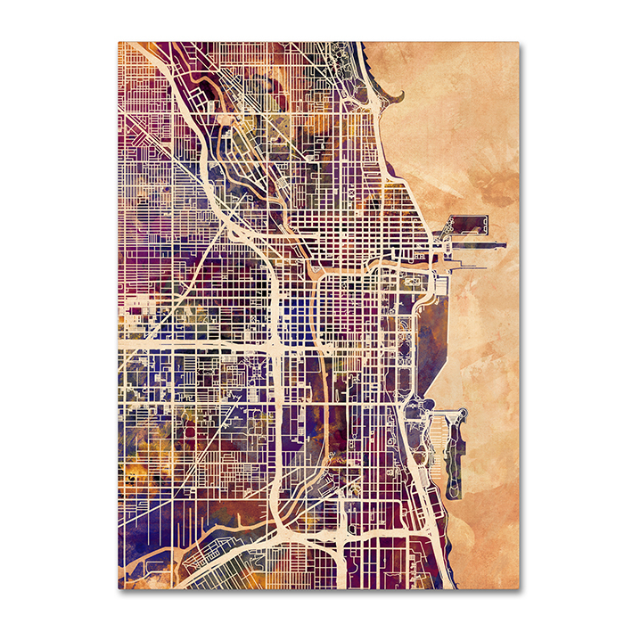 Michael Tompsett 'Chicago City Street Map' 14 X 19 Canvas Art