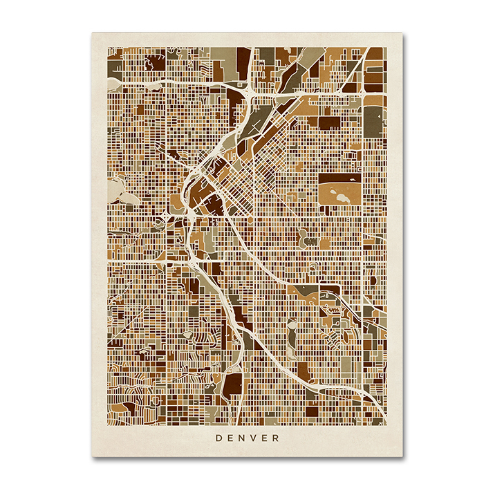 Michael Tompsett 'Denver CO Street Map Brown' 14 X 19 Canvas Art