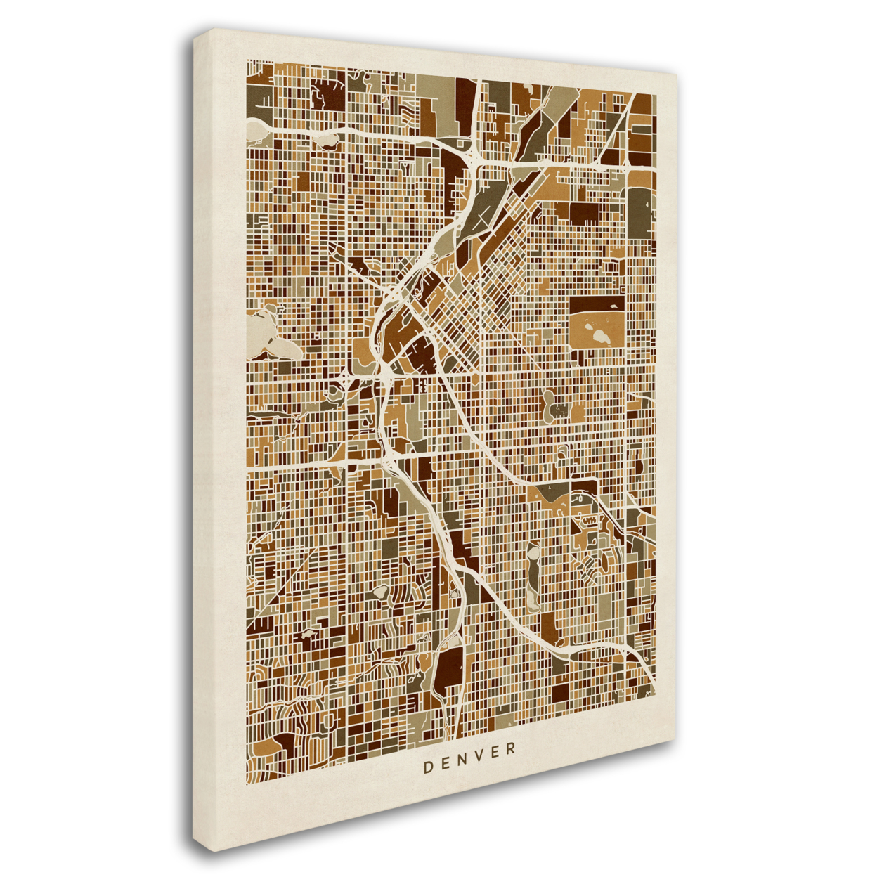 Michael Tompsett 'Denver CO Street Map Brown' 14 X 19 Canvas Art