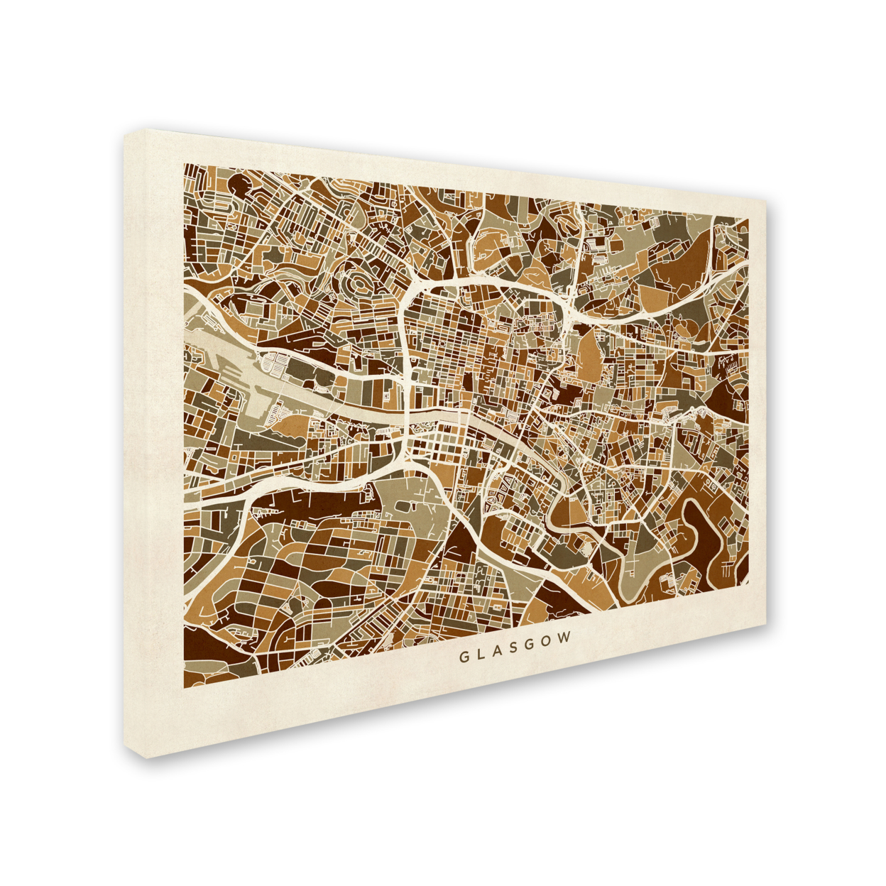 Michael Tompsett 'Glasgow Street Map Brown' 14 X 19 Canvas Art
