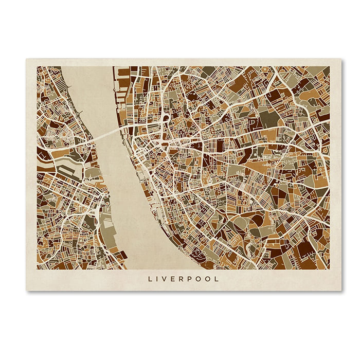 Michael Tompsett 'Liverpool England Street Map 3' 14 X 19 Canvas Art