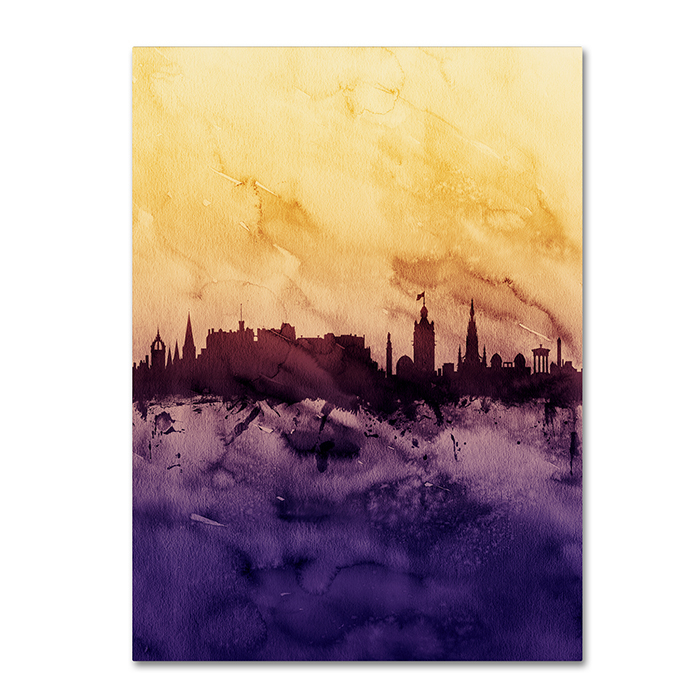Michael Tompsett 'Edinburgh Skyline Tall Yellow' 14 X 19 Canvas Art
