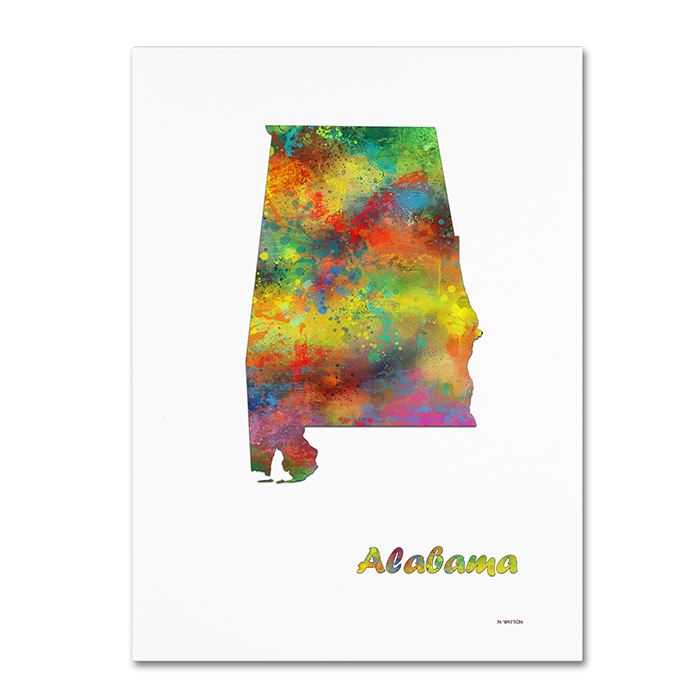 Marlene Watson 'Alabama State Map-1' 14 X 19 Canvas Art